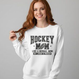 Hockey Mom Collegiate Style Graphic Crewneck Sweatshirt Black White